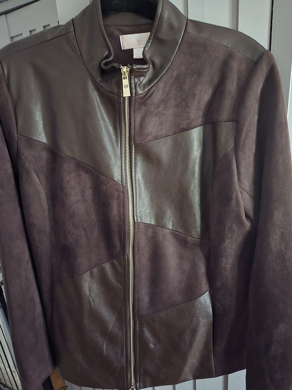 Belle By Kim Gravel Women's Faux Leather Zip Bomber Style Jacket